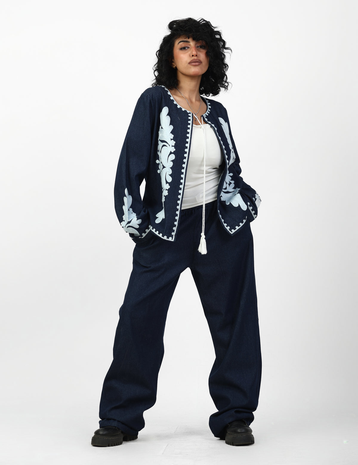 Navy Embroidered Two-Piece Set | EVO