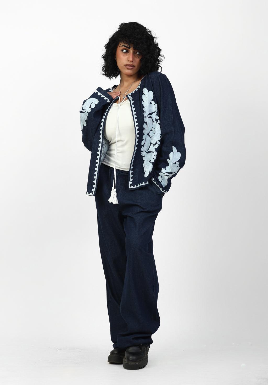Navy Embroidered Two-Piece Set | EVO