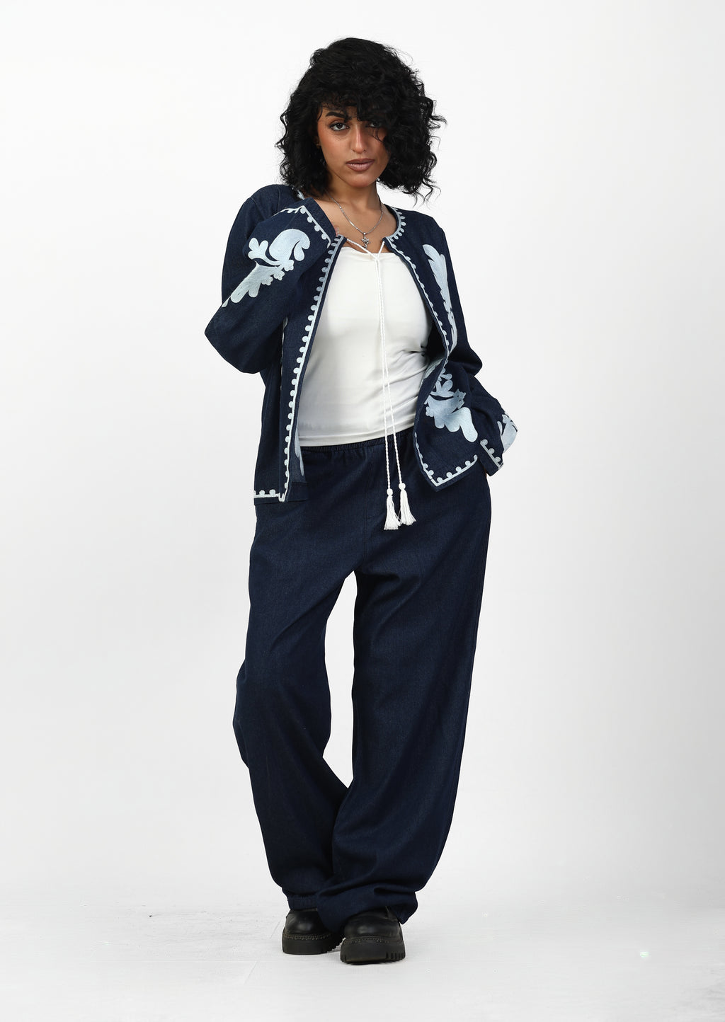 Navy Embroidered Two-Piece Set | EVO