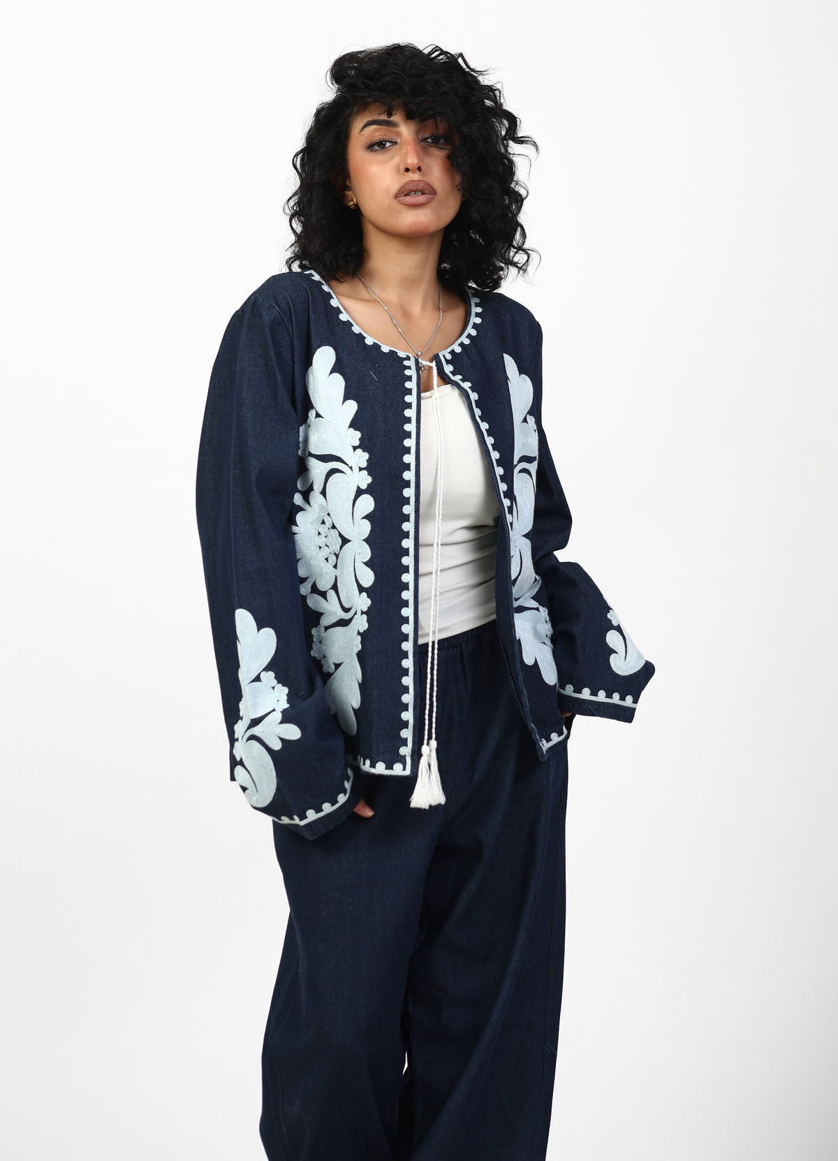 Navy Embroidered Two-Piece Set | EVO
