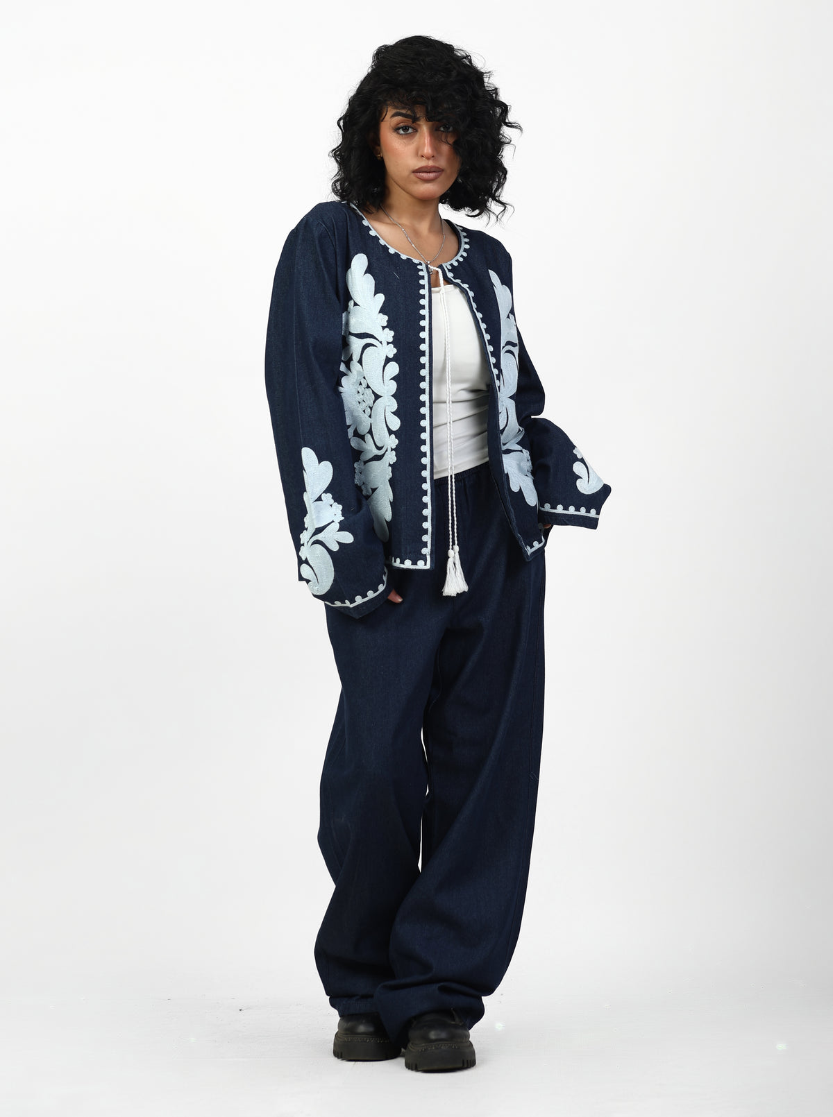 Navy Embroidered Two-Piece Set | EVO