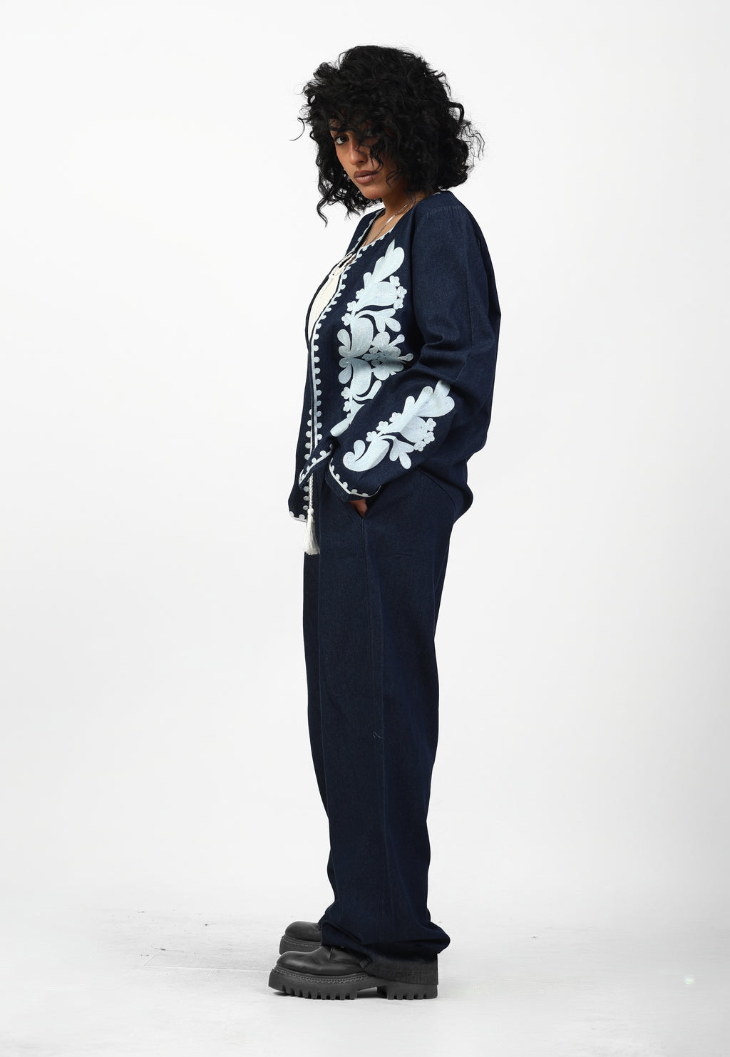 Navy Embroidered Two-Piece Set | EVO