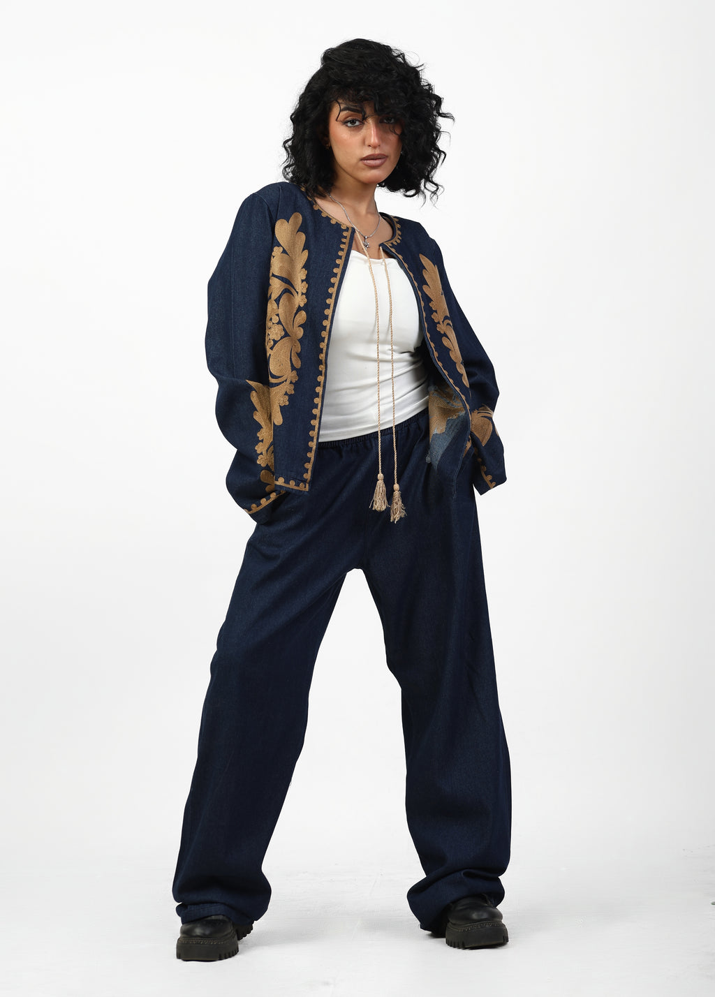 Navy Embroidered Two-Piece Set | EVO