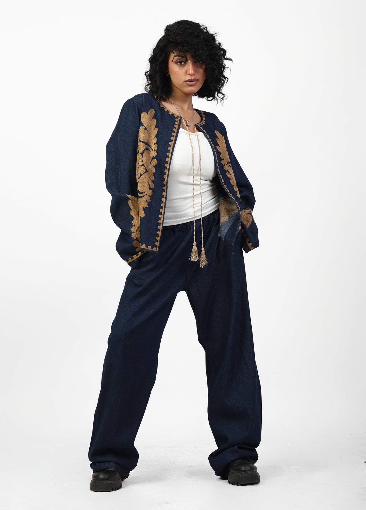 Navy Embroidered Two-Piece Set | EVO