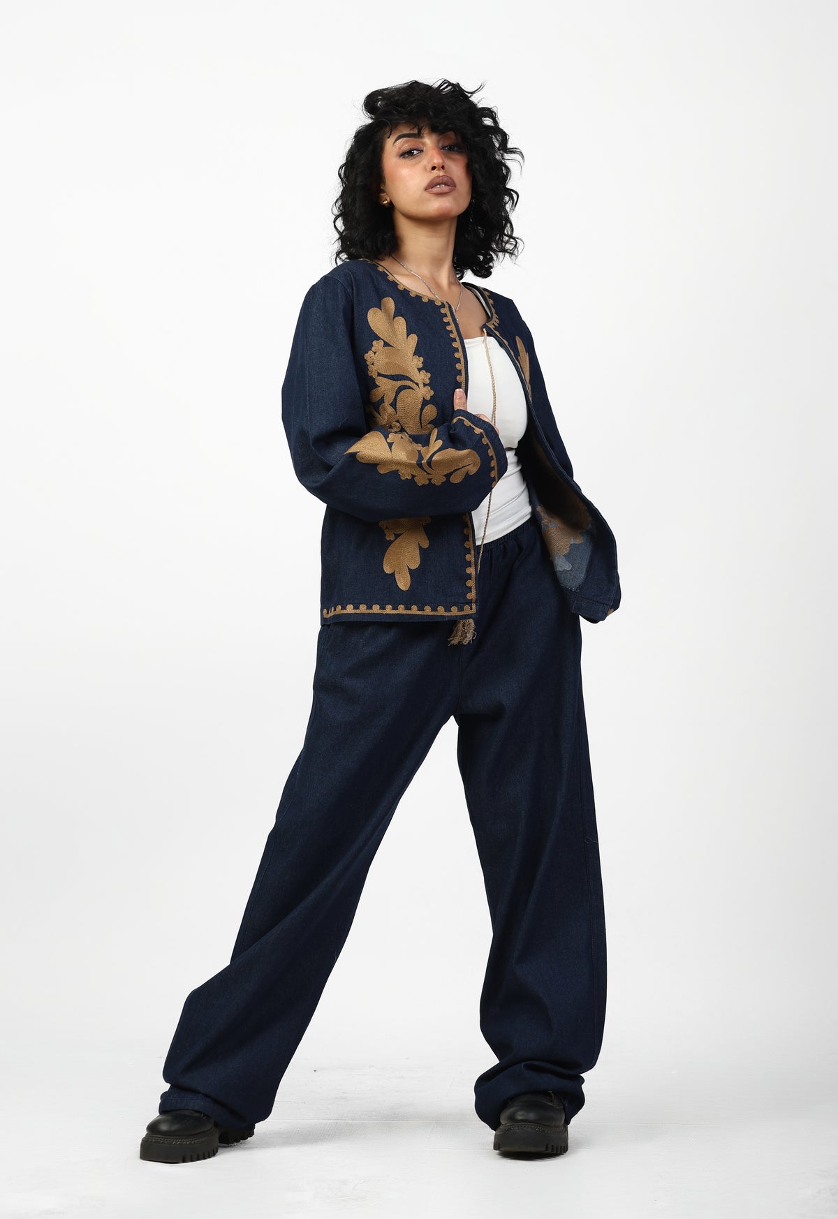 Navy Embroidered Two-Piece Set | EVO