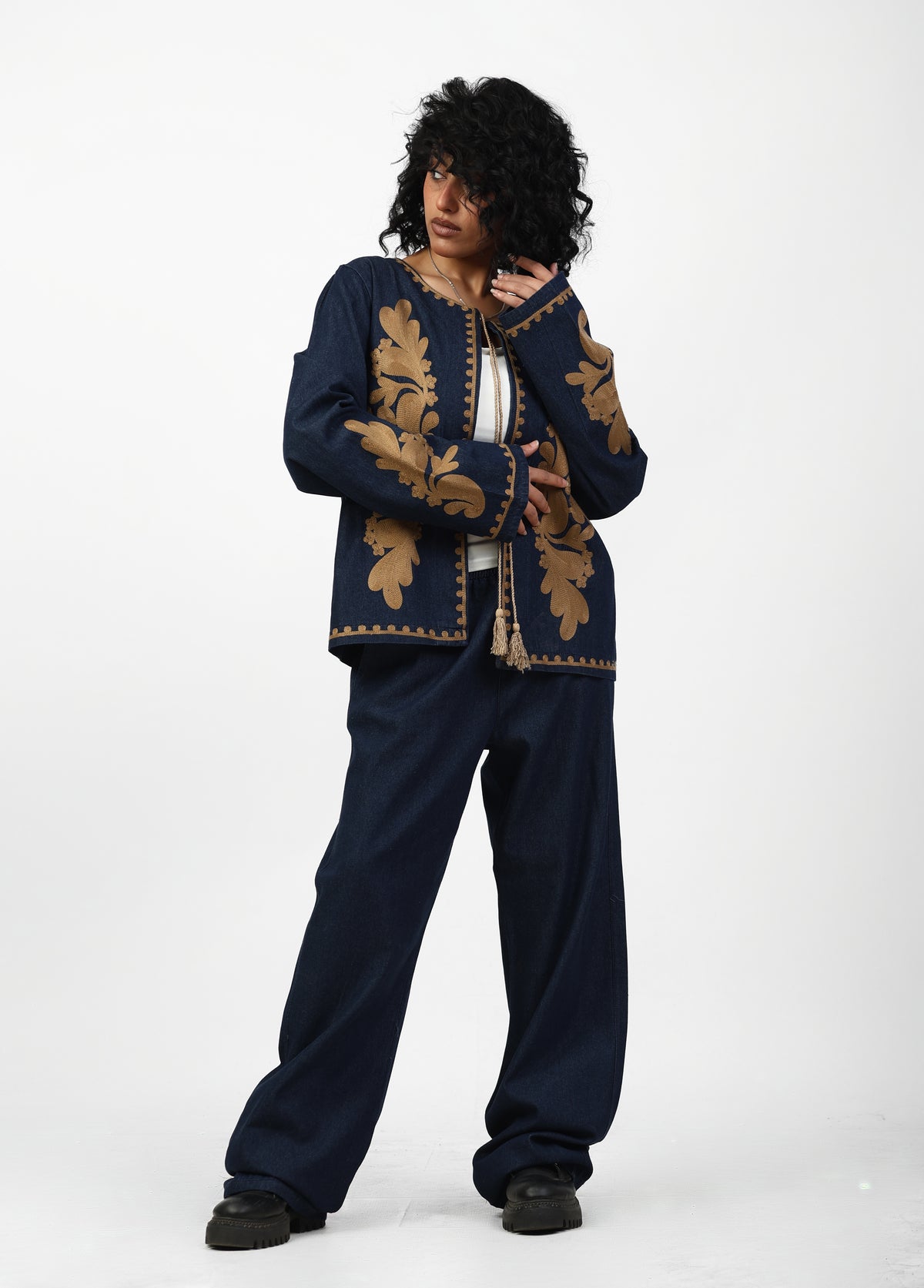 Navy Embroidered Two-Piece Set | EVO