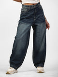Dark-Wash Asymmetric-Waist Wide-Leg Jeans | EVO